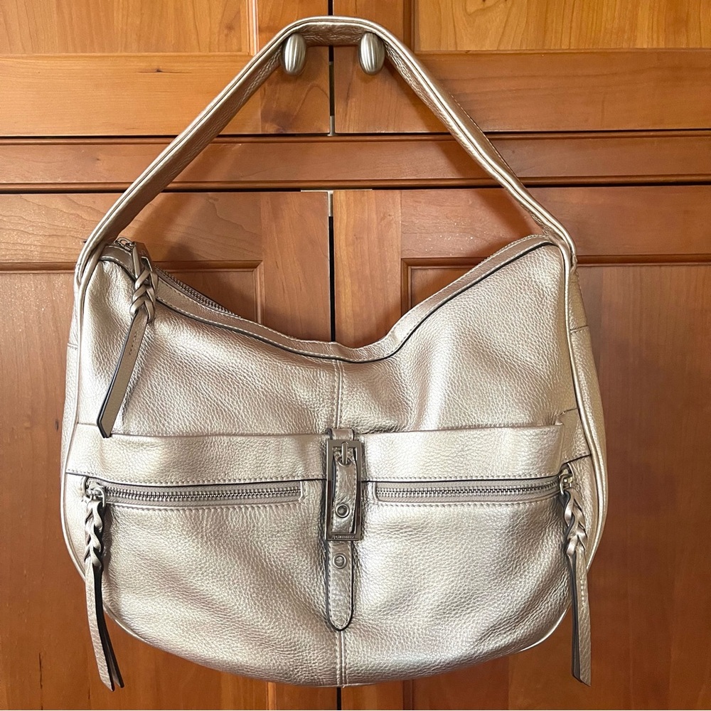 B.Makowsky Genuine Leather Hobo Style Shoulder Bag In Champagne Color - Picture 11 of 11